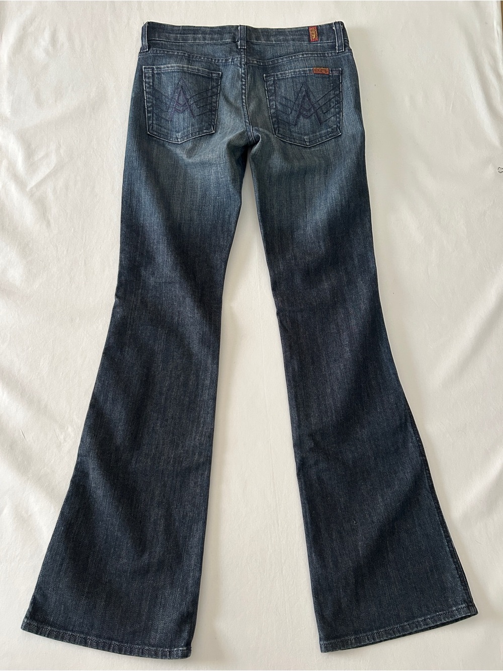 7 for all mankind Women's Dark Wash Flare Jeans - Classic Blue Denim - Picture 8 of 8
